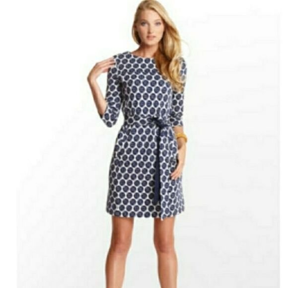 Lilly Pulitzer Jonah Crane Pose Navy & White Knit Sweater Dress 3/4 Sleeves M - Picture 13 of 13